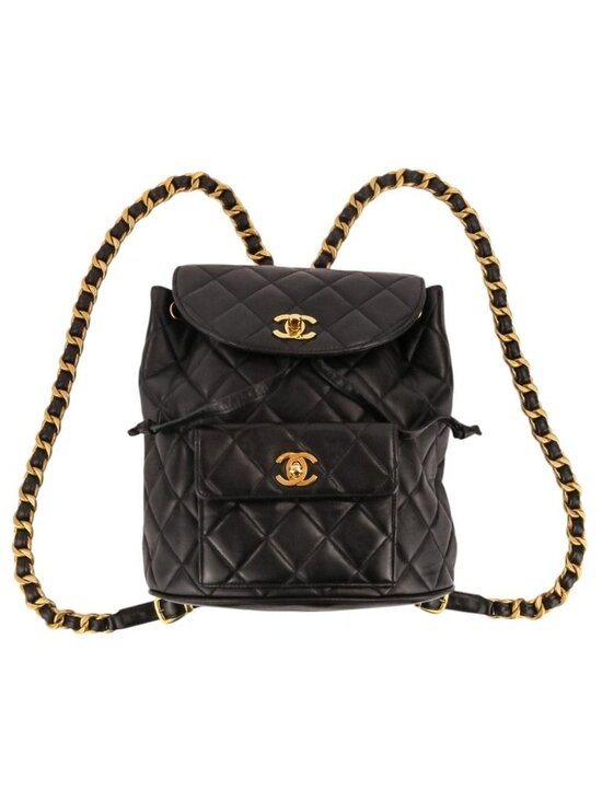 Chanel Vintage Quilted Lambskin Chain Shoulder Turnlock Backpack Black Pre Owned main image 4